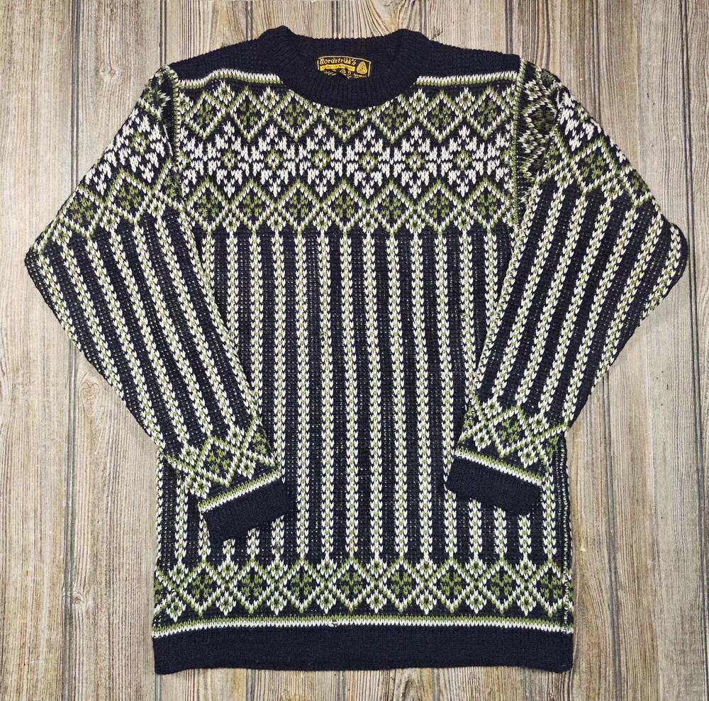 Nordstrikk Norwegian Wool Sweater Mens S/M Black Green Nordic Made Norway